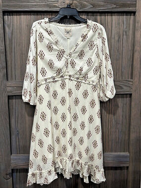 Cotton RYE Geometric Midi Dress in Cream & Red Size Small